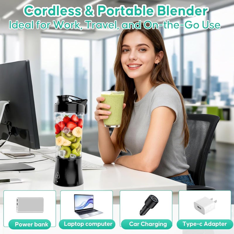 FITECHZY خلاط سموذي محمول، زجاجة خلاط كهربائية بدون سلك، وعاء سعة 24 أونصة، عصارة محمولة قابلة للشحن عبر USB-C، زجاجات خلط بروتين كهربائية مع غطاء مانع للتسرب، مثالية للسموذي والمشروبات المجمدة - Image 4